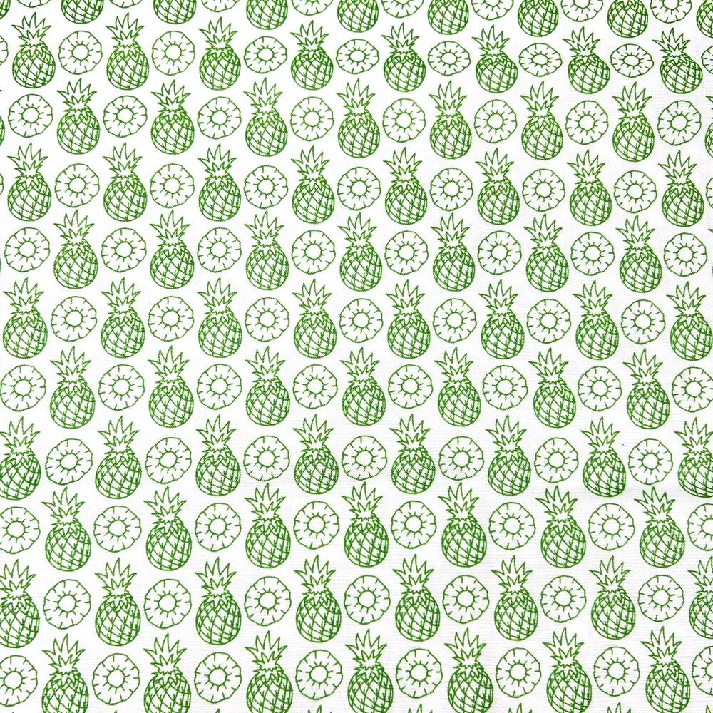 Lunarable Outdoor Fabric Remnant Green Pineapples Slices on White 58"Wx37" L